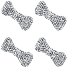 4 Pieces Rhinestone Hair Clips Bling Hair Bow Barrettes Hair Pins Rhinestone Alligator Hair Clips Hair Accessories for Women Girls, Silver