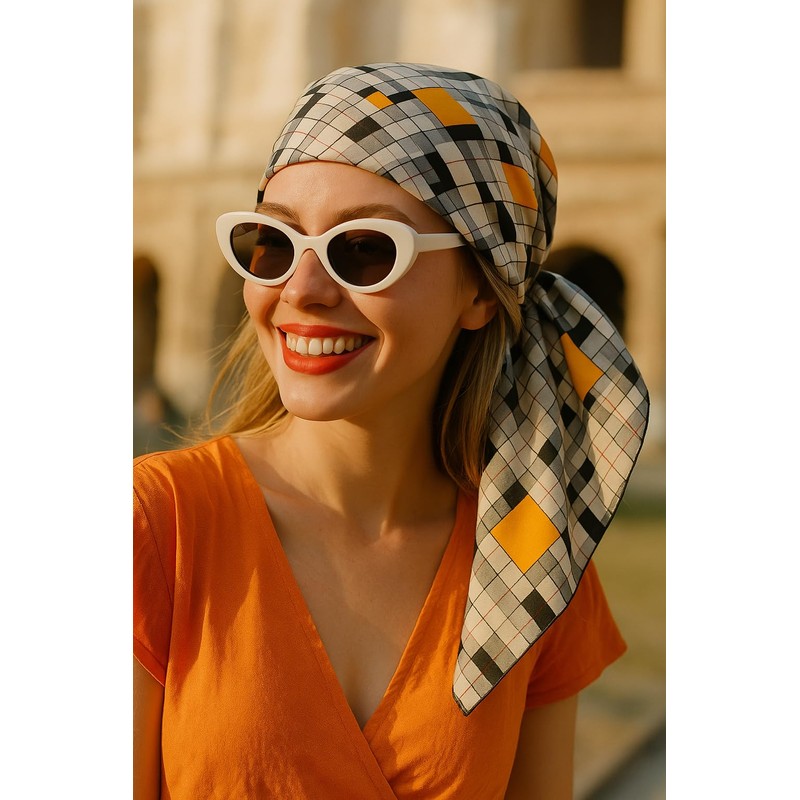 Prettystern Silk Cotton Scarf 65/65 cm Women Men Summer Spring