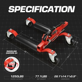 DNA MOTORING 2pcs Car Wheel Dolly Jack Set Mechanical 1250 lbs Car Skates, 12'' Wheel Vehicle Positioning Jack, Heavy Duty Rollers with Ratcheting Foot Pedal for Tire Auto Repair Moving, TOOLS-00756