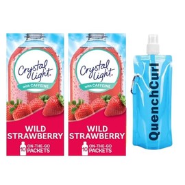 Crystal Light On The Go Drink Mix Pouches, Sugar-Free, Low-Calorie, 2 Pack of 10 Pouches with QuenchCurl Collapsible Bottle! (2 Pack, Wild Strawberry Flavor)