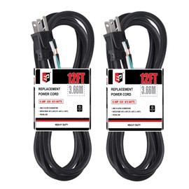 EP 2 Pack 12 ft 14/3C SJTW Appliance and Power Tool Cord, 14 Gauge 3 Prong Heavy Duty Replacement Power Supply Cord Cable, 110V 115V 120V AC Pigtail, 15A, 1875w