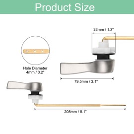 Sourcing Map Toilet Handle Replacement Kit, Front/Side Mount, Brushed Nickel, Zinc Alloy & Brass, 79.5x33mm/3.1x1.3inches(L*W), 205mm/8.1inches Length