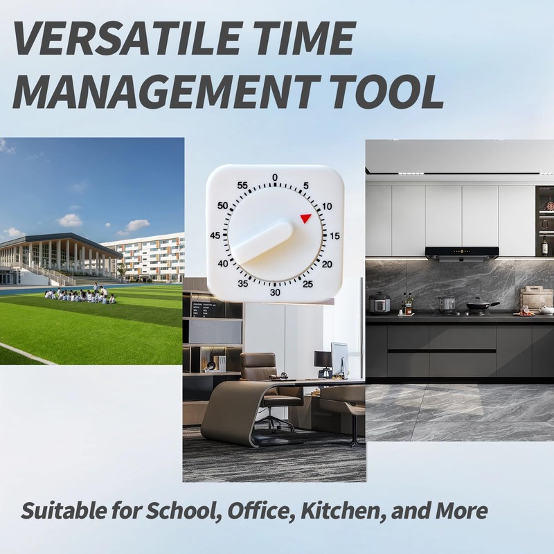 Square 60 Minute Mechanical Timer - Visual Cooking Timer with