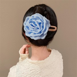 Large Hair Claws Rose Flower Floral Bow Clips Barrettes Clamps Hair Bun Chignon Updo Holders Accessories for Women Girls Blue 5.12"