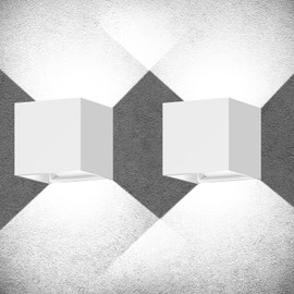 Juyace 20W LED Modern Wall Sconce Outdoor Lighting 6000K Up Down Angle-Adjustable White Exterior Light Fixtures with US Mount Plate Aluminum for House Front Patio Garage Door 2 Pack