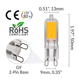 Simba Lighting G9 LED COB Light Bulb (10 Pack) 2W T4 20W to 25W Halogen Replacement for Pendants, Ceiling Lights, Desk Lamp, Wall Sconce, 120V JCD Bi-Pin Base Non-Dimmable, 2700K Warm White