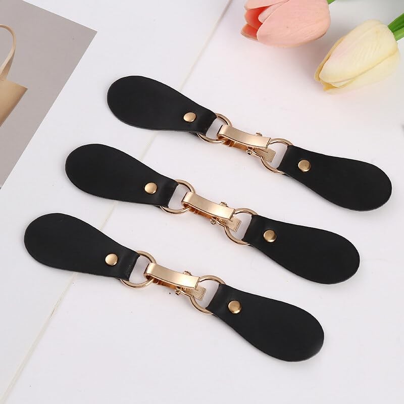 Black Leather Sew-On Coat Buckle Vintage Leather Toggle Buttons Sewing