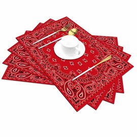 Walmsco Placemats Red Bohemian Pattern Decor For Dining Room Kitchen Table,Waterproof Non-Slip Washable Heat Resistant Placemats,Set of 4,12"x18"