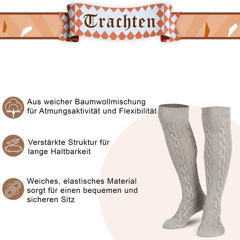 German Wear Traditional Bavarian Knee High Socks, Cable Knit Socks,
