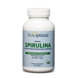 BioOptimal Organic Spirulina Tablets - Organic, Non-GMO, No Additives or Fillers - 500mg Premium Quality Dietary Supplement with Vitamins, Minerals, & Antioxidants (120 Tablets)