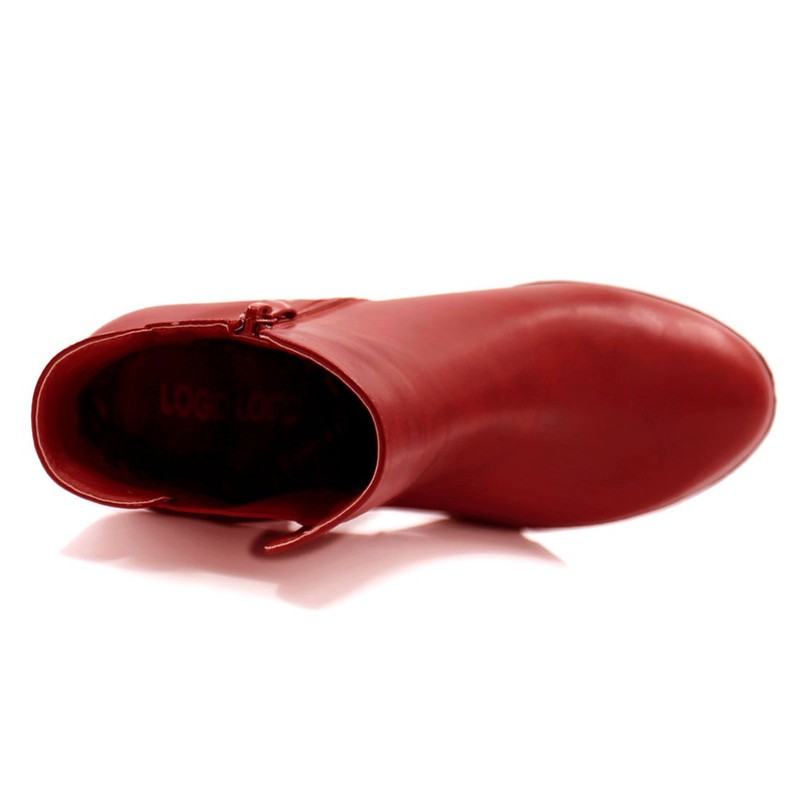 Allegra K Women Chunky High Heel Platform Zipper Red Chelsea
