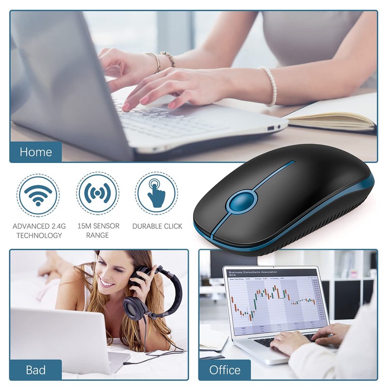 VssoPlor Wireless Mouse, 2.4G Slim Portable Computer Mice with Nano