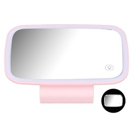 Espejo de Tocador para Coche, Fydun Visera Parasol Espejo de Maquillaje con Luces LED Pantalla Táctil Plug and Play Espejo de Visera con Clip Trasero Retráctil (Rosa)