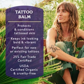 Badger Tattoo Balm, Organic Tattoo Aftercare, Soothing Moisturizing Protecting Healing Tattoo Cream, Light Herbal Sweet Scent, Long Lasting Rich Tattoo Butter, 2 oz Tin