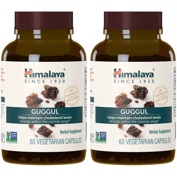 Himalaya Guggul, Cholesterol Supplement for Healthy LDL, HDL, and Triglyceride Levels, 750 mg, 60 Vegetarian Capsules, 1 Month Supply, 2 Pack
