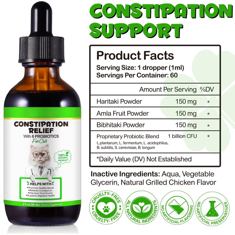 newseel Cat Constipation Relief, Natural Liquid Cat Laxatives with 6