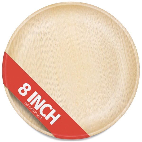Aevia 8" Palm Leaf Plates - Like Disposable Bamboo Plates - 100% Natural Party Plates (25 Pack, Round)