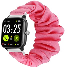 Compatible with Spade & Co Health Smartwatch 4 bands, Fabric Elastic Scrunchie Elastic Watch Band Kids Girls Cute Replacement Straps Compatible with Spade & Co Health Smartwatch 4 1.85 Inches (Pink, 22mm size band)