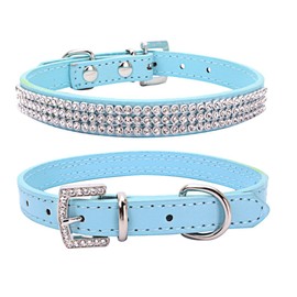 Serijoars Puppy Collar Cute Dazzling Sparkling Elegant Fancy PU Leather Bling Rhinestone Crystal Jeweled Pet Cat Dog Collar (S, Blue)