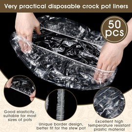 Maxdot 50 Pcs Disposable Slow Cooker Liners with Elastic Band Multi Use Cooking Pot Liners Fit 3 QT to 6.5 QT Large Slow Cooker Cooking Bags Suitable for Oval and Round Pots
