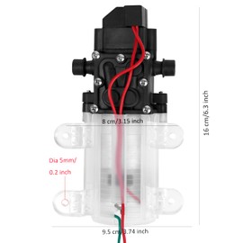 12V Diaphragm Water Pump with Pressure Switch – 1.2 GPM 80 PSI Self-Priming Sprayer with Hose Clamps – for RV, Camper, Marine, Boat – Transparent (1 Pack)