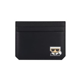 Karl Lagerfeld Paris Men's Split Leather Kocktail Karl Head Logo Slim Card Holder, Black_kc3, One Size