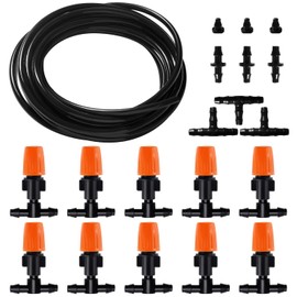 VooGenzek 30 PCS 4/7 mm Irrigation System Kit, 5m Irrigation Hose, DIY Auto Drip Irrigation Kit, with Straight-Through Joints, Barbed Tees Connector, End Plug, for Lawn, Patio, Landscape