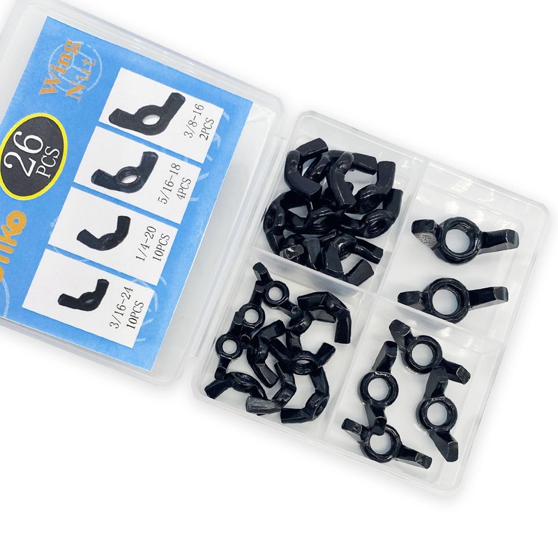 Yoliko 26 Pcs 4 Sizes 3/16",1/4",5/16",3/8" Wingnuts, Quality Carbon Steel