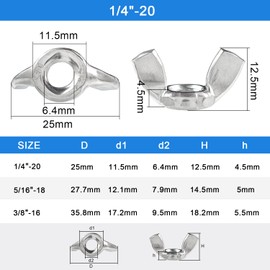 20PCS 1/4"-20 Wing Nuts,Stainless Steel 304 Butterfly Wing Nuts (1/4"-20 20PCS)