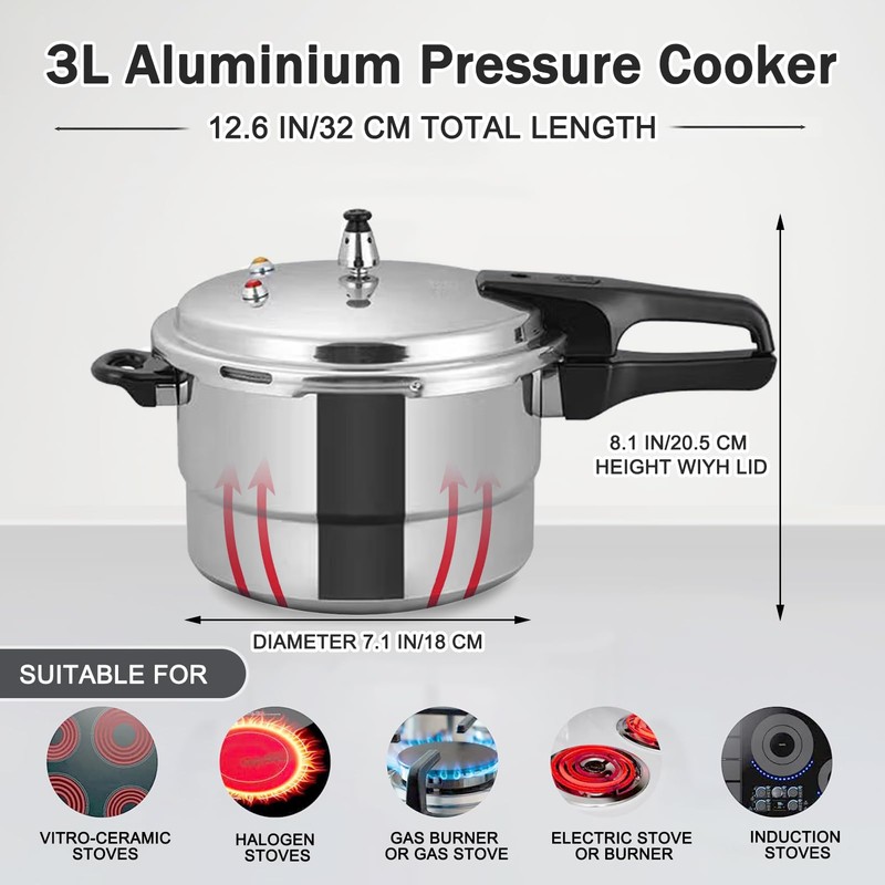 dshyuauoci Small Pressure Cooker 3 Quart，Aluminum Pressure Cooker Compatible with
