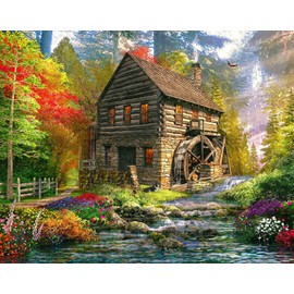 Majestic Value Brand 1000 Piece Jigsaw Puzzle of an Old Water Mill in The Forest