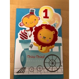 American Greetings Happy First Birthday Animal Train American Greetings Card Flocked Foldout 1 Year