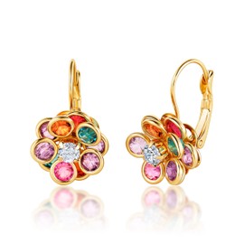 Barzel 18K Gold Plated Multicolor Earrings, Lever Back Earrings - Made In Brazil