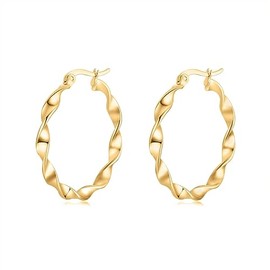Silver earrings for women 925 with wavy design. Hoop earrings made of 925 silver for women or 18 carat gold, ideal as a gift for Mother's Day, earrings for girls, jewellery women, Gold - silver, No