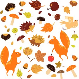 Stickers4 - Autumn Decorations - 40 Static Cling Autumn Woodland Double Sided Window Stickers - Autumn Animals - Leaves - Fruits - Nuts Décor