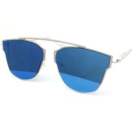 O2 Eyewear 3207 Premium Mirrored Flat Fashion semi-rimless light Metal Men Women Sunglasses (Lightweight frame, BLUE)