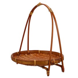 LABRIMP Bamboo Snack Stand Counter Top Fruit Basket Sundries Basket Wicker Food Tray Natural Bamboo Basket Wicker Picnic Baskets Rustic Bread Baskets Bamboo Weaving Storage Bowl Portable