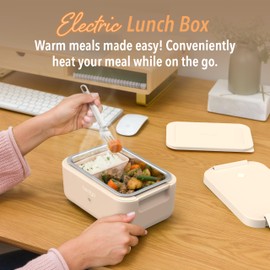 Bentgo Heat - Electric Lunch Box - Portable Food Warmer for Adults, Heated Lunch Box for Work, Travel, School & On the Go, Plug Into Wall or Car, Ideal for Ages 14+, 12V/24V & 120V Cords (Latte)