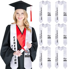 Berlune 6 Pcs First Generation Graduation Stole Class of 2025 White Graduation Stole Senior Grad Sash for High School College Graduates Gown Sash Ceremony Party, 72 Inch Long