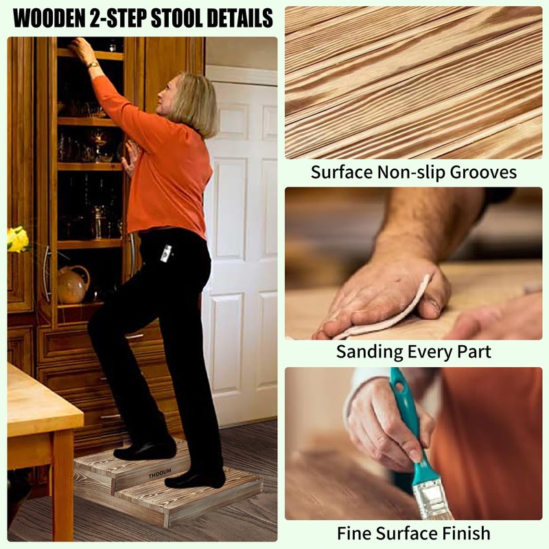 Wooden 2 Step Stool for High Beds, Moderate & Applicable