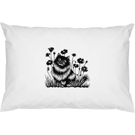 2 x 'Happy Fluffy Cat in Garden ' Cotton Pillow Cases (PW00040510)