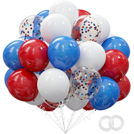 62Pcs Red White and Blue Balloons Kit - 12 Inches Red White Blue Confetti Party Balloons for 4th of July Independence Memorial Day Patriotic Party Decorations