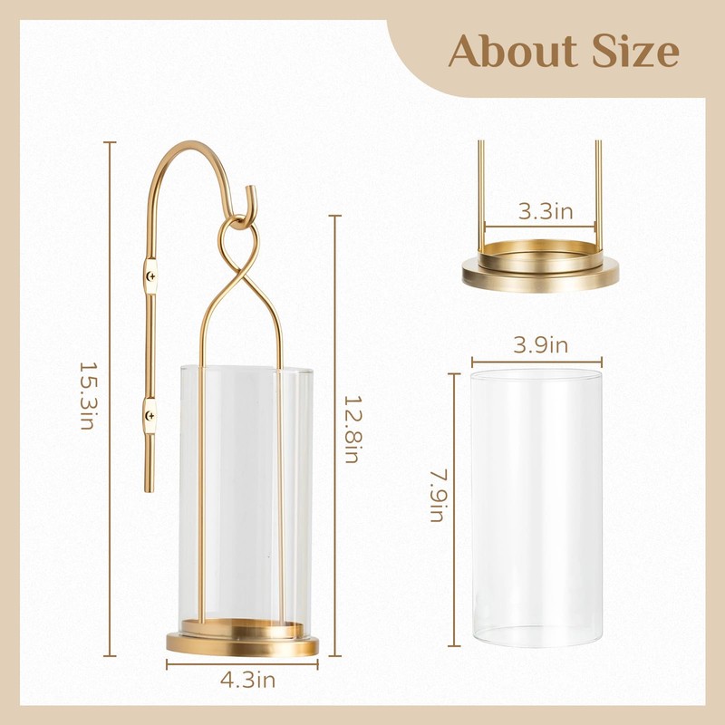Walasis Gold Candle Sconces Set of 2, with Hurricane Glass