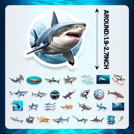 100 PCS Realistic Shark Stickers, Ocean Shark Party Favors Shark Birthday Party Decoration Supplies Under Sea Shark Vinyl Stickers for Bicycle, Water Bottle, Laptop, Computer, Luggage, Skateboard