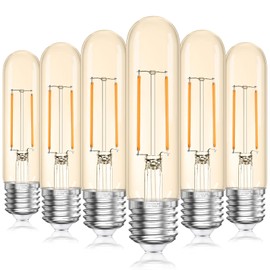 GvvooHome Tubular LED Edison Bulb 2200K Amber Warm Dimmable, 2W Equal 25 watt, E26 LED Light Bulbs, T10 Edison Bulbs for Chandeliers, Ceiling Fan, 90+CRI 250LM, 6 Pack