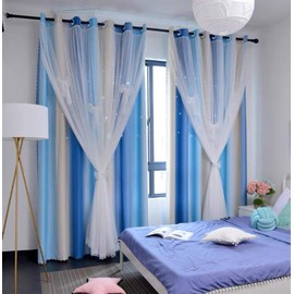 Yancorp Curtains for Girls Bedroom Kids Room Rainbow Curtains Nursery Curtain 84 inches Length Grommet Rainbow Color Decor for Playroom (Blue Beige, W52 X L84)