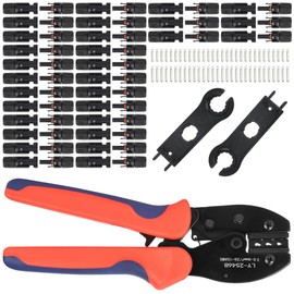 TCEUMIK 123PCS Solar Crimper Tool Kit - 30 Pairs Solar Connectors 30 Pairs Solar Connector Pins 2 PCS Spanner Wrench 1 Wire Crimper Stripper Tool for 2.5/4/6mm² Solar Panel Installation Assembly Tools