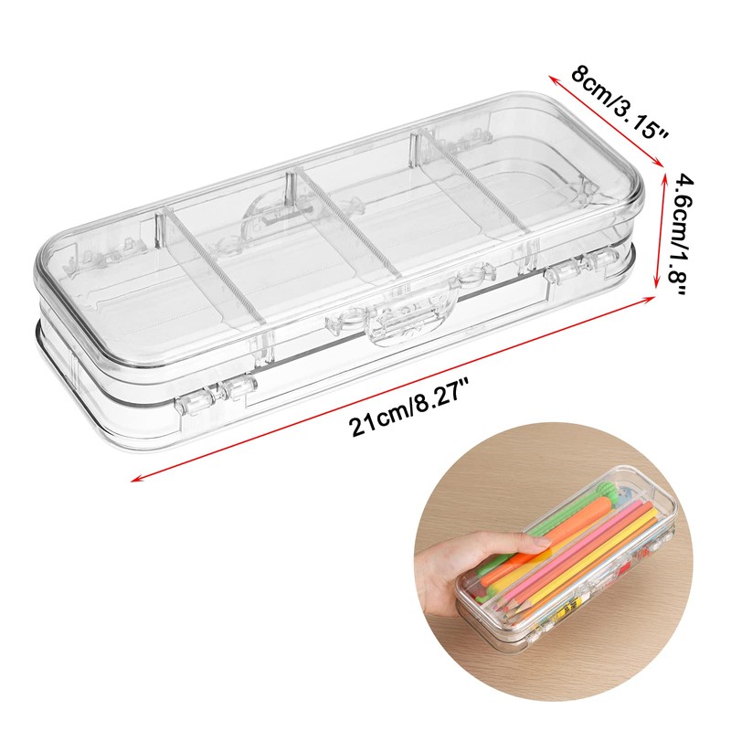 BTSKY Double Deck Pencils Box Clear Plastic Stationery Box with