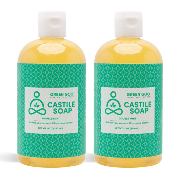 Green Goo Natural Skin Care Castile Soap Wash, Double Mint, 12-ounce Bottle, 2-pack