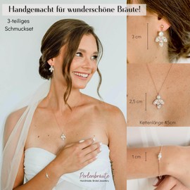 Schmuckset roségold Braut Zirkonia - premium 925 Brautschmuck Set rose mit Perlen - hochwertiges Hochzeitschmuckset - Damen Schmuck Set rose Geschenk Braut Frau